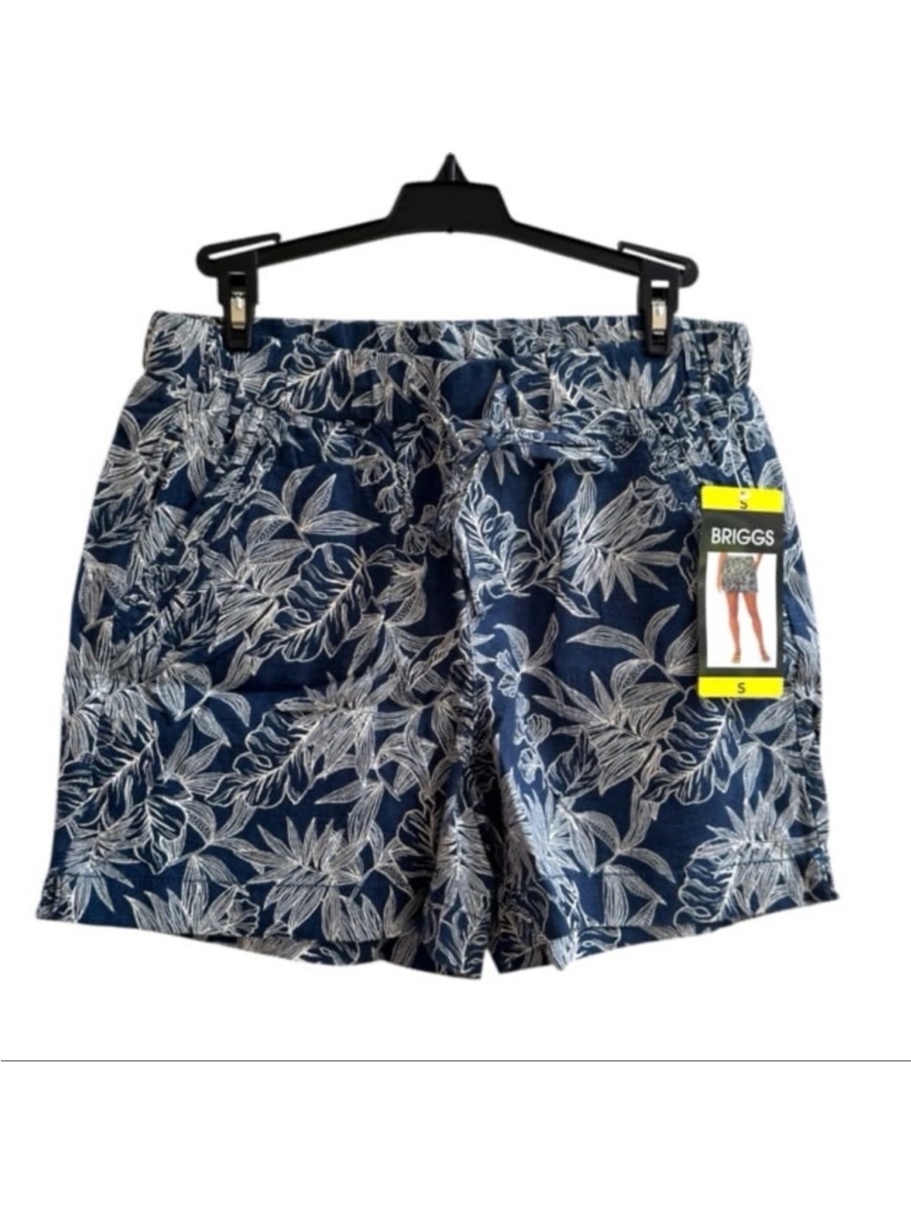 Briggs New York Womens Linen Shorts Blue & White Floral Print Inseam 5”